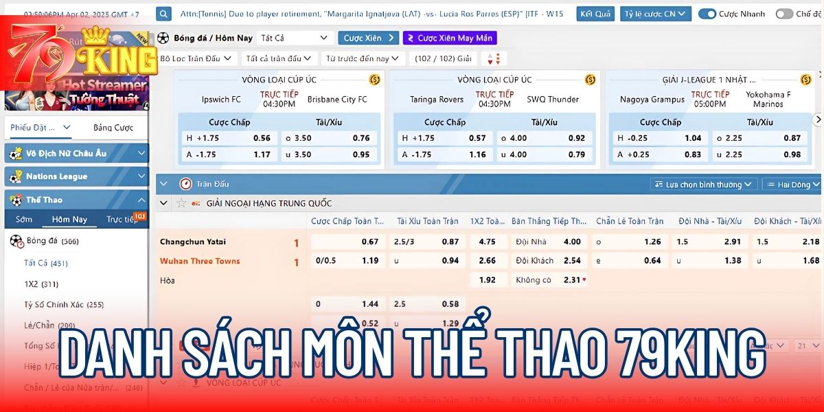 Danh sách môn thể thao 79KING